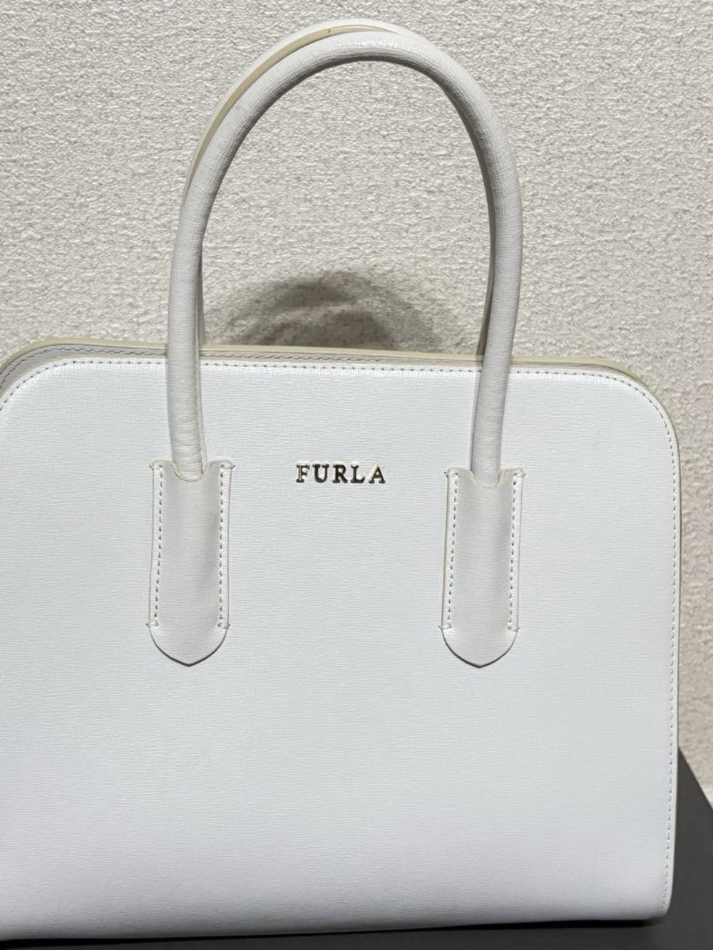 Furla White Leather Satchel with Gold Logo